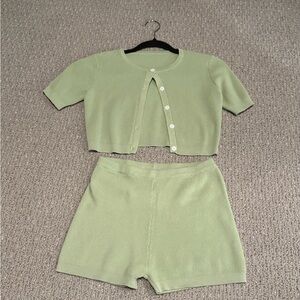 SHEIN Light Green Knit Cardigan and Shorts Set